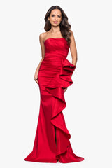 BETSY & ADAM STRAPLESS SIDE CASCADE GOWN