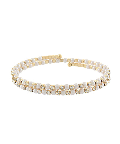 GS PEARL & CRYSTAL 2 ROW BRACELET