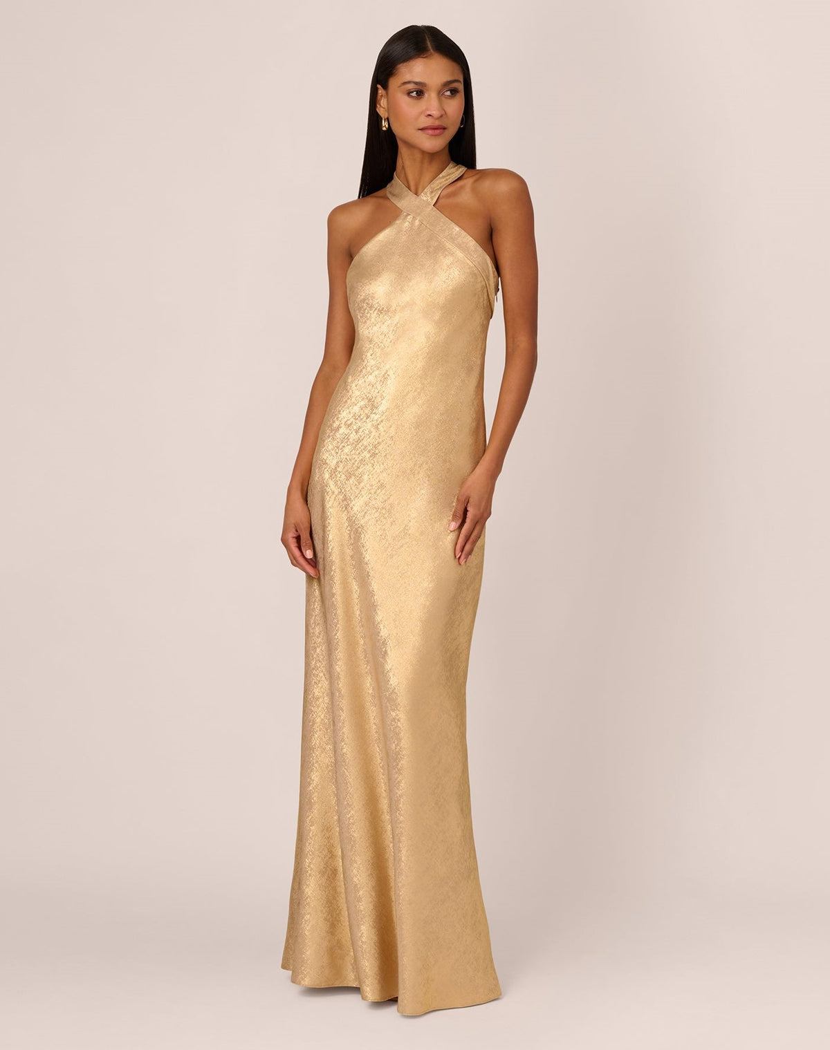 ADRIANNA PAPELL HIGH NECK COLUMN GOWN
