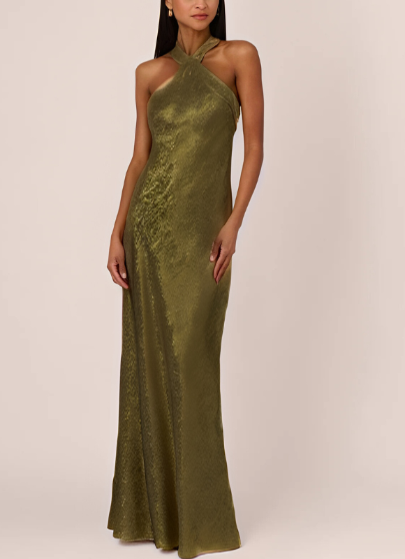 ADRIANNA PAPELL HIGH NECK COLUMN GOWN