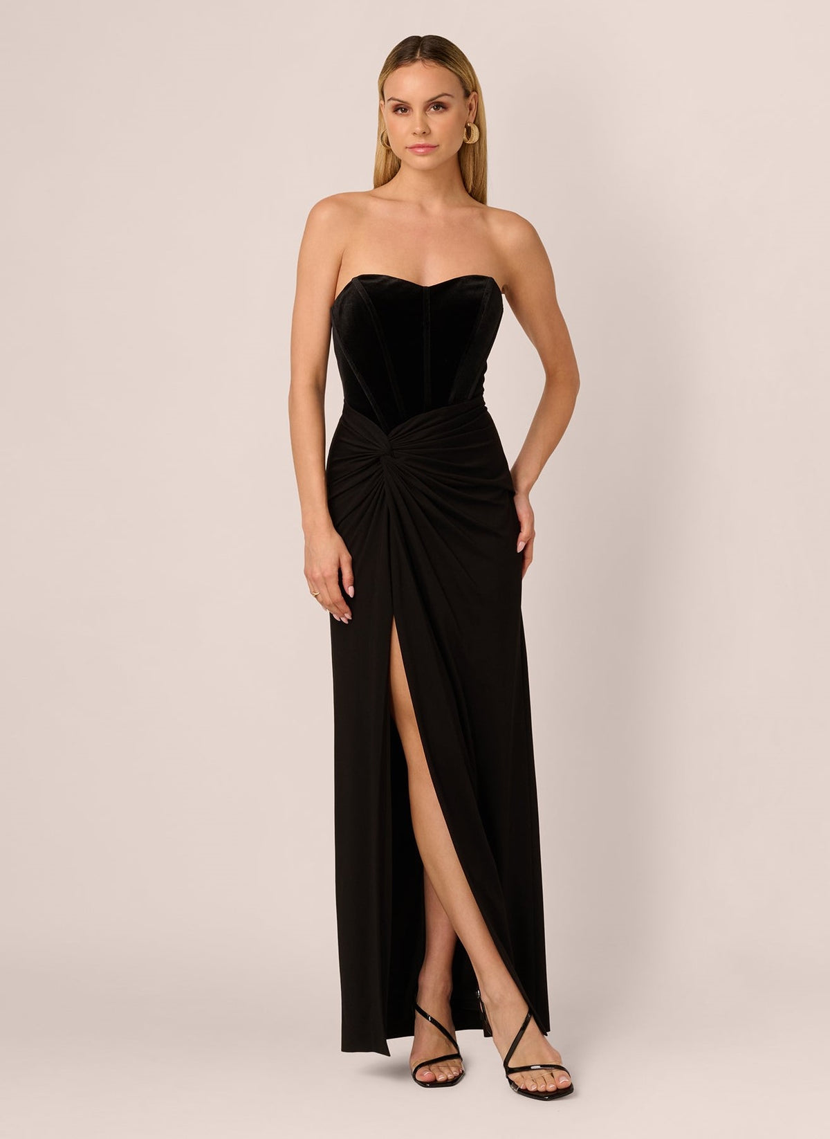 ADRIANNA PAPELL VELVET CORSET TOP GOWN