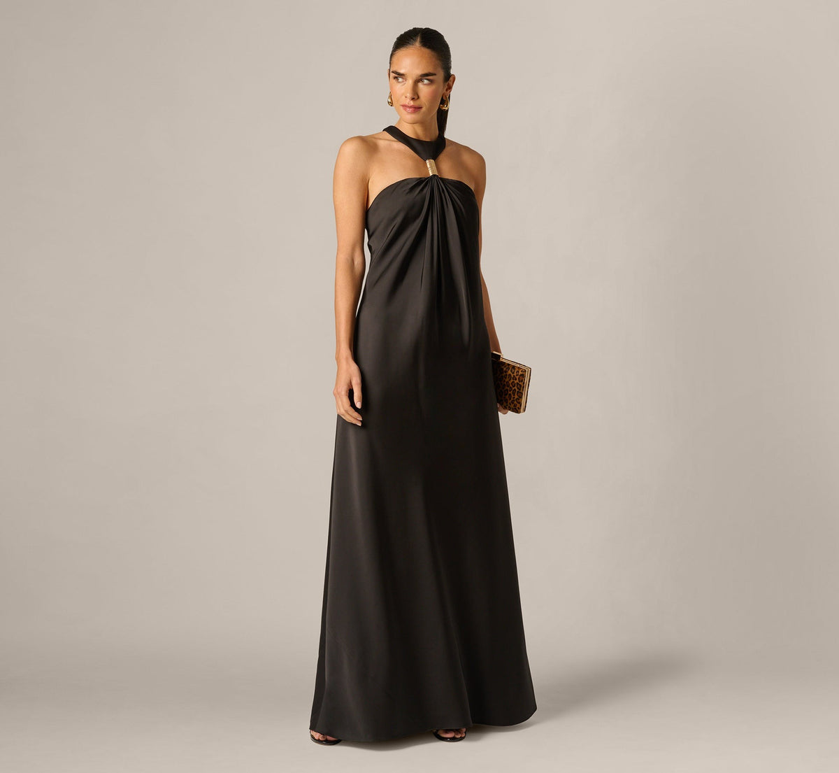 ADRIANNA PAPELL CUT IN HALTER W GOLD HARDWARE