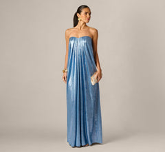 ADRIANNA PAPELL STRAPLESS FOILED CHIFFON GOWN