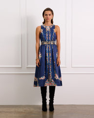 AQUA BLUE ADELINE HIGH NECK MIDI DRESS