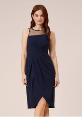ADRIANNA PAPELL CREPE DRAPE MIDI COCKTAIL DRESS