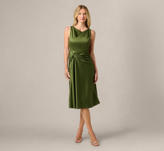 ADRIANNA PAPELL SATIN DRAPE FRONT MIDI