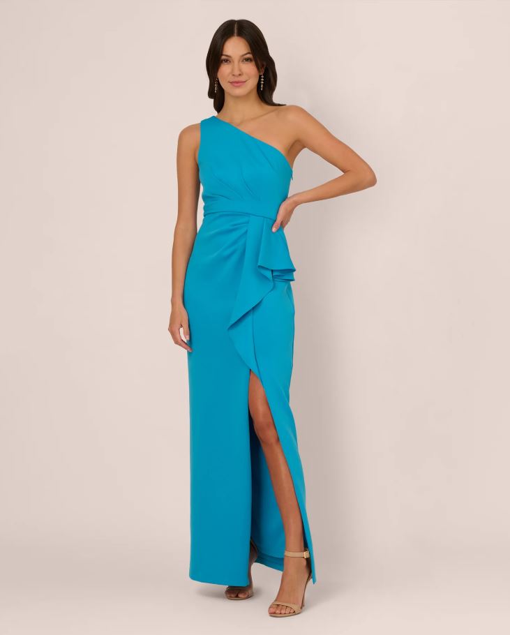 ADRIANNA PAPELL ONE SHOULDER SCUBA GOWN