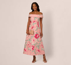 ADRIANNA PAPELL OFF SHOULDER JACQUARD DRESS