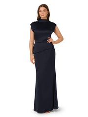 ADRIANNA PAPELL SATIN DRAPE GOWN