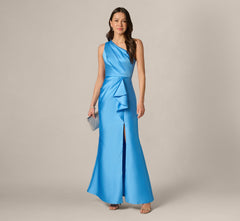 ADRIANNA PAPELL ONE SHOULDER SIDE DRAPE GOWN