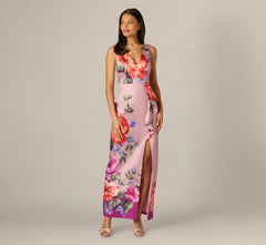 ADRIANNA PAPELL FLORAL SLEEVELESS GOWN