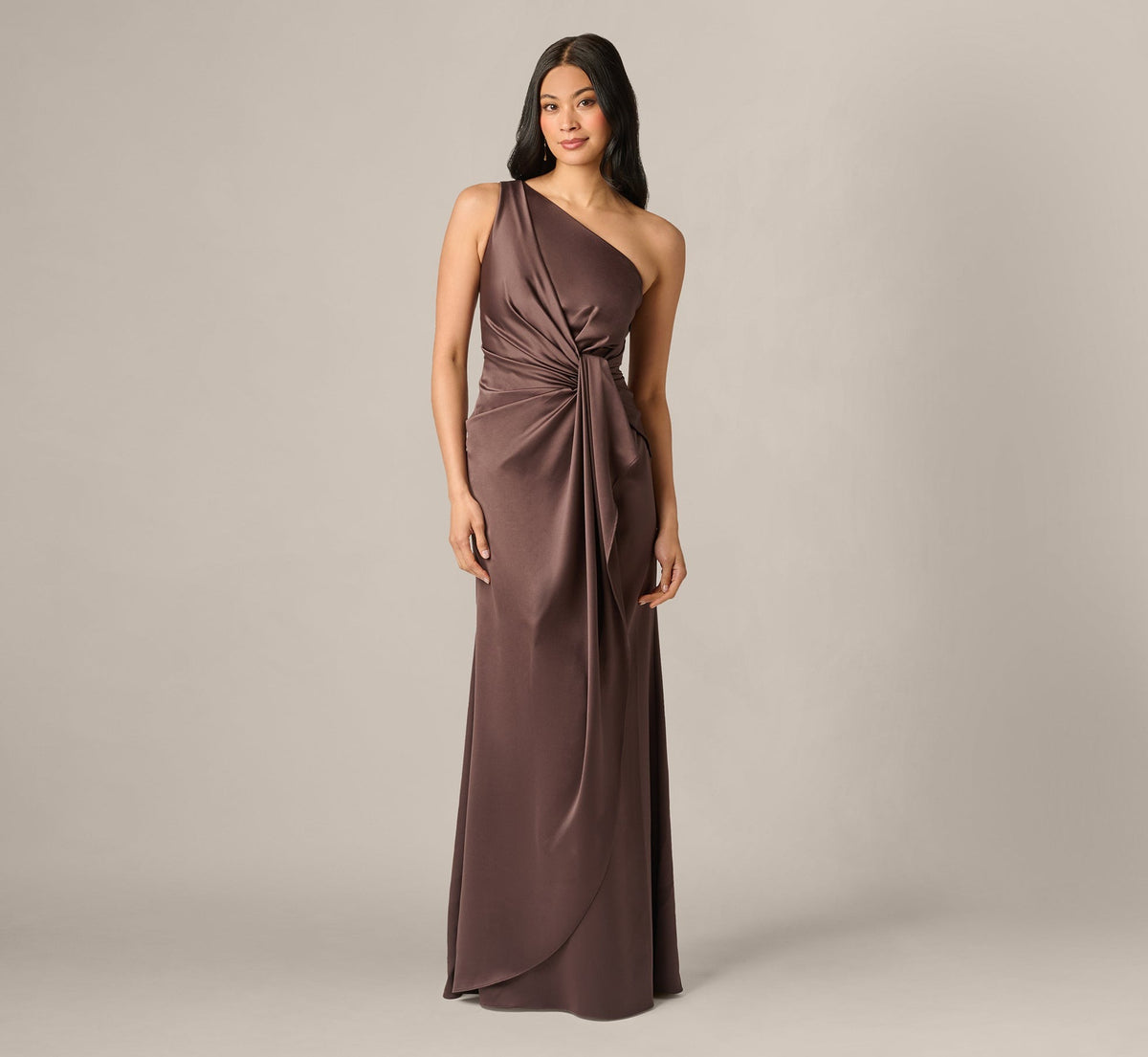 ADRIANNA PAPELL ONE SHOULDER SATIN GOWN