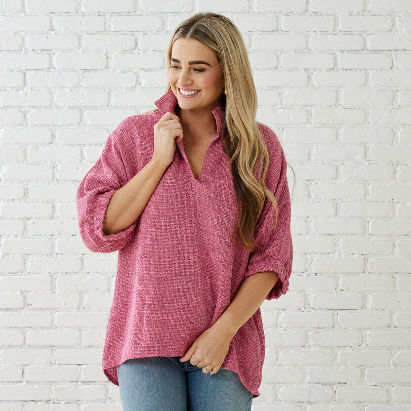 CARYN LAWN BETSY COLLAR TWEED TOP