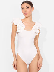 ALICE & OLIVIA TAWNY RUFFLE SLV BODYSUIT