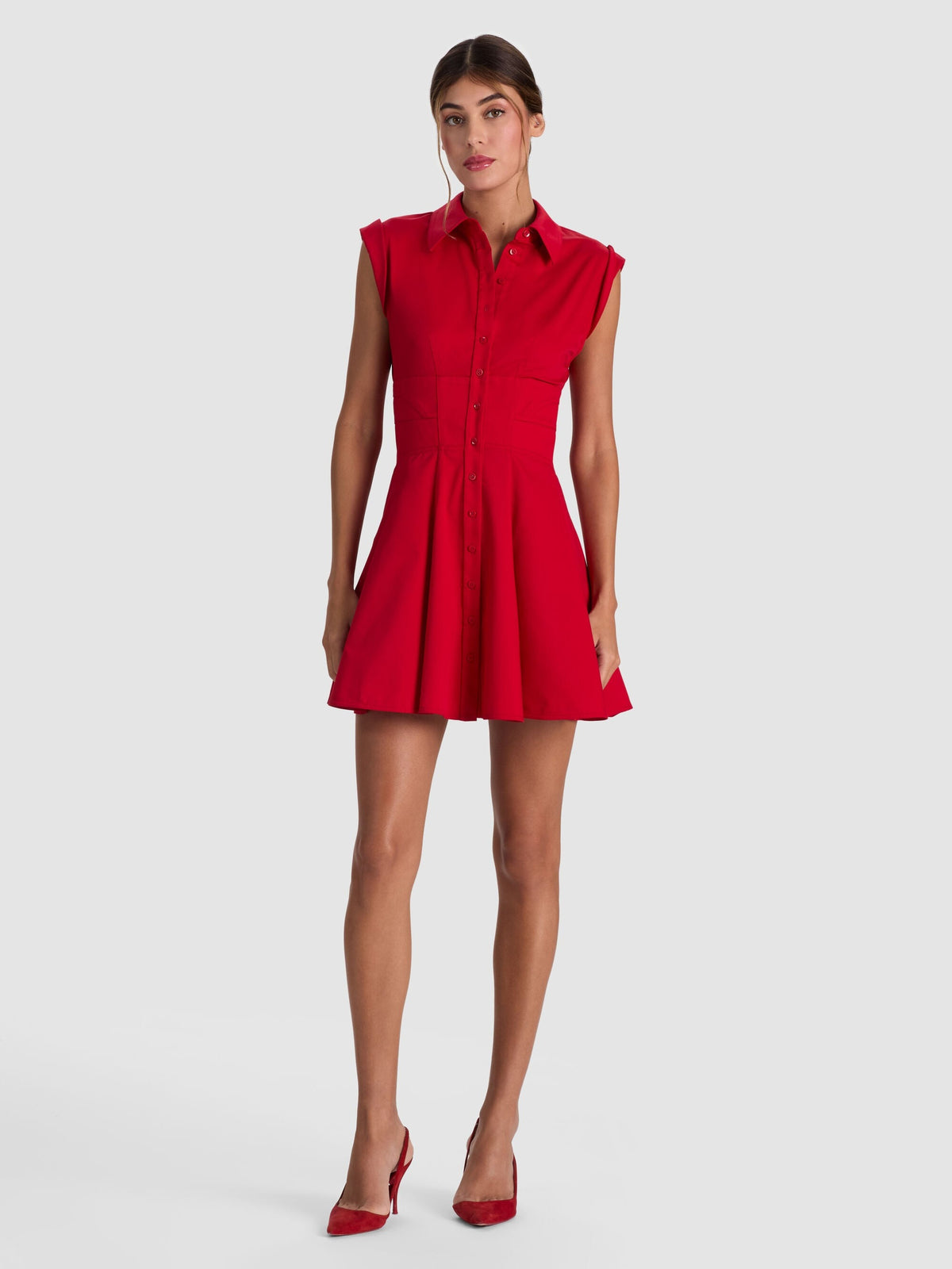 ALICE + OLIVIA KIM PANELED CORSET FLARED MINI DRES