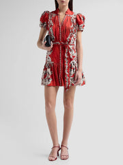 ALICE + OLIVIA CORA SHORT SLEEVE TIERED MINI DRESS