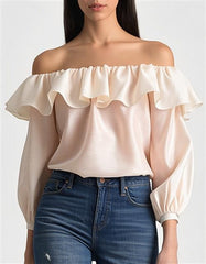 ALICE + OLIVIA ALTA OFF THE SHOULDER RUFFLE BLOUSE