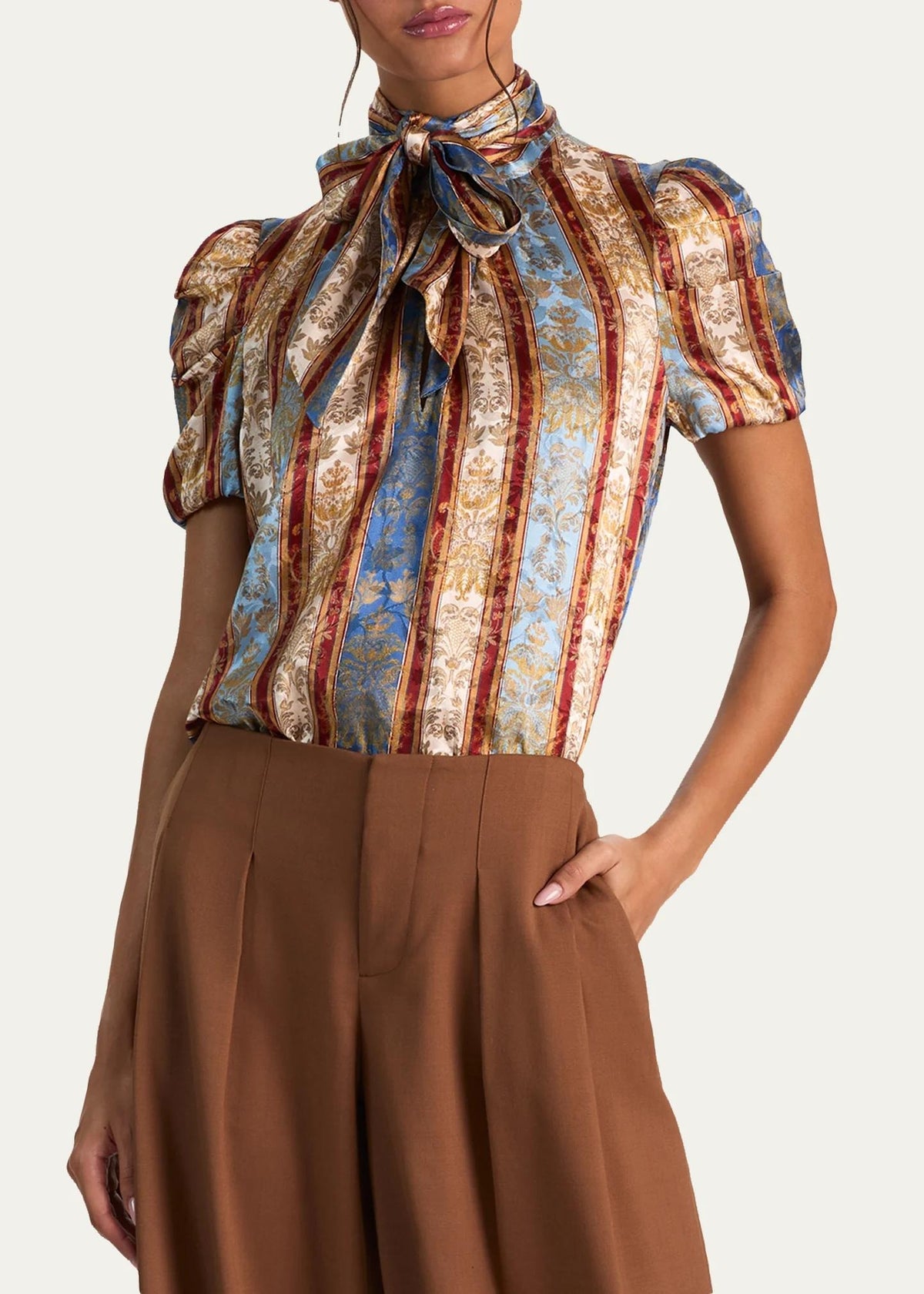 ALICE & OLIVIA BRENTLEY TIE NECK BLOUSE