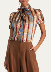 ALICE & OLIVIA BRENTLEY TIE NECK BLOUSE