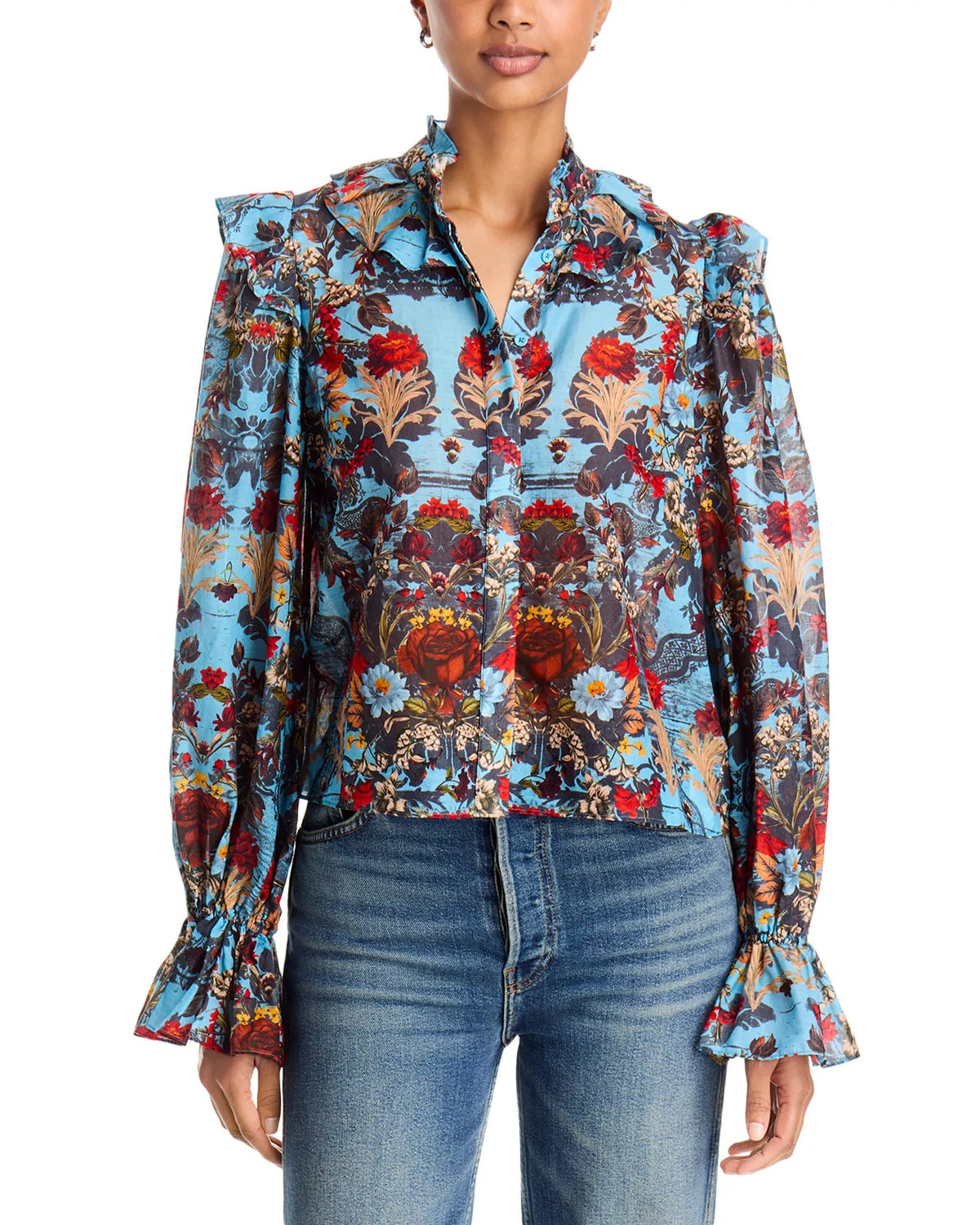 ALICE + OLIVIA BERNICE VICTORIAN RUFFLE BLOUSE