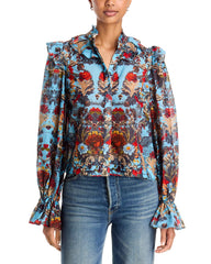 ALICE + OLIVIA BERNICE VICTORIAN RUFFLE BLOUSE