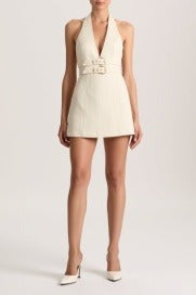 ALICE + OLIVIA SOLANA BUCKLE DENIM MINI DRESS