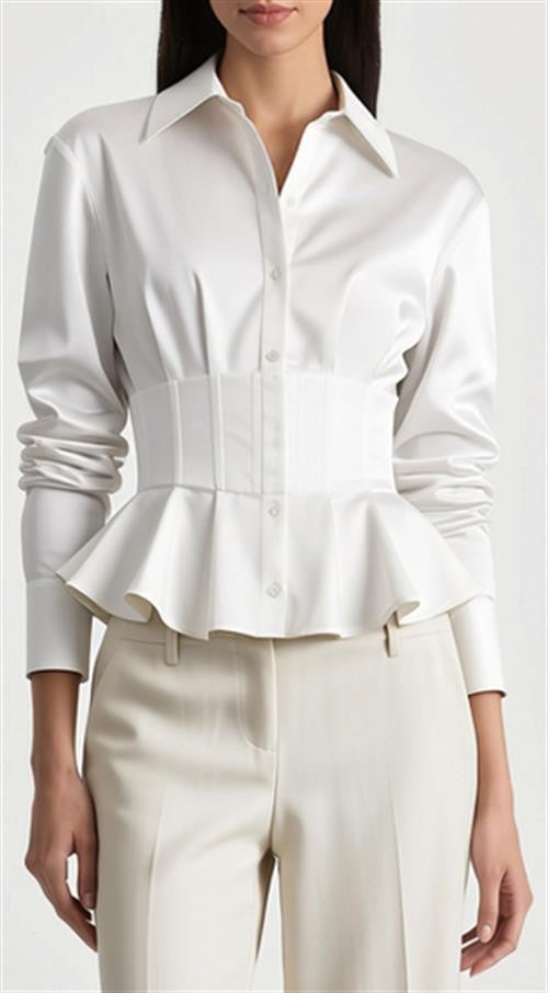 ALICE + OLIVIA EDIE GATHERED CORSET BUTTON DOWN TO