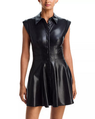 ALICE + OLIVIA KIM VEGAN LEATHER PANELED MINI DRES