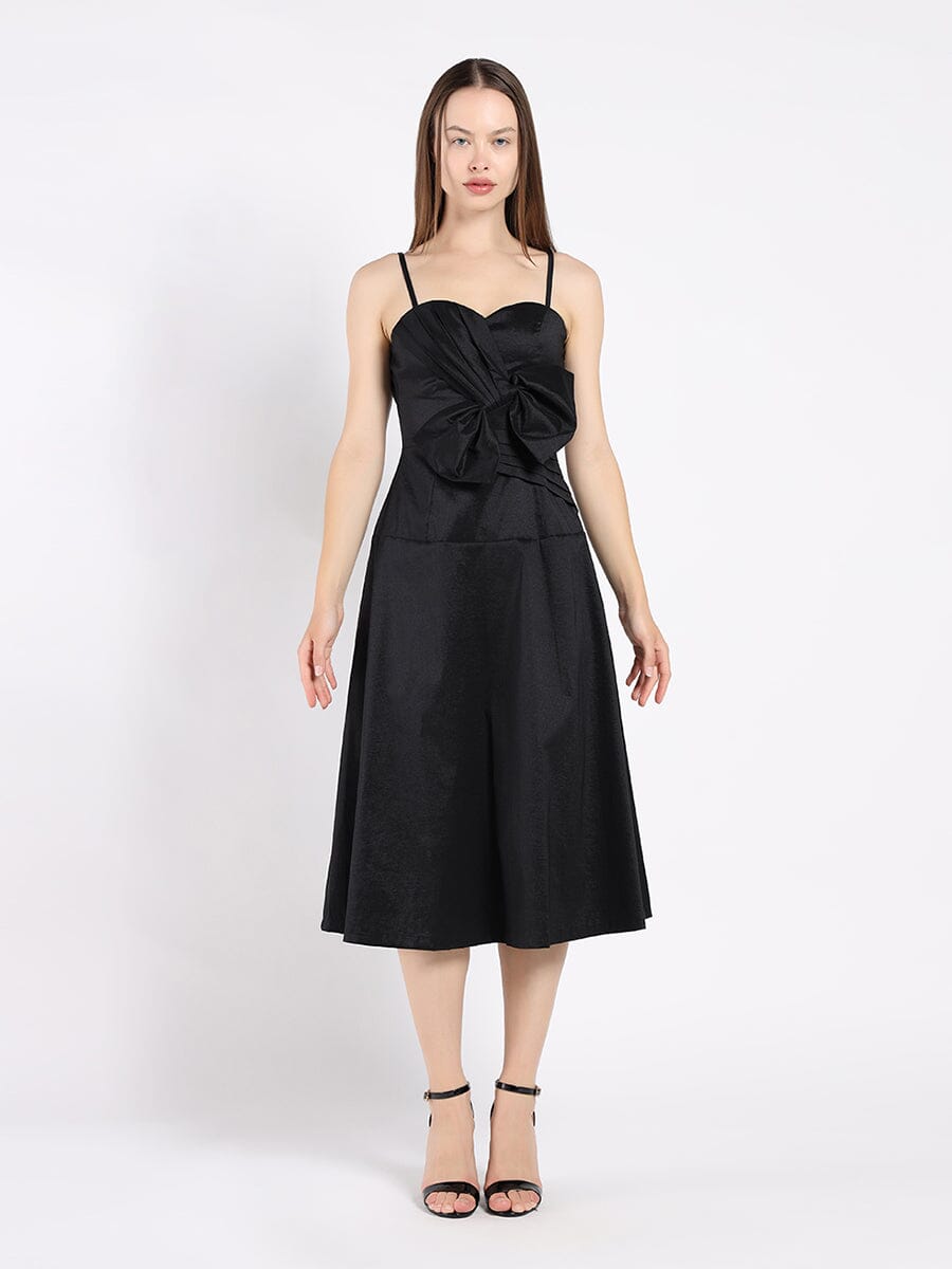 GRACIA SPAGHETTI STRAP BOW MIDI DRESS