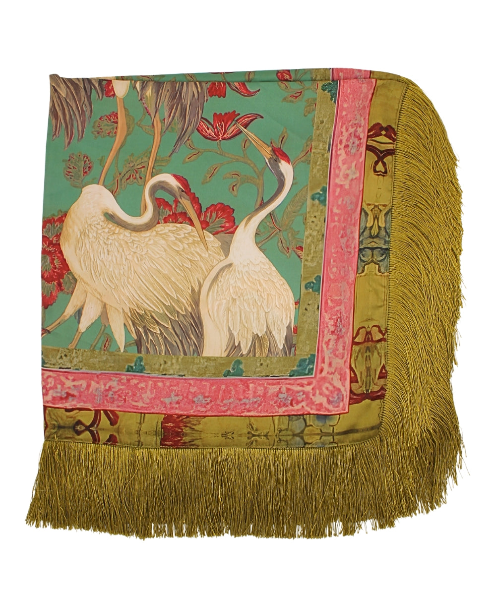 GS CRANE PRINT FRINGE SCARF