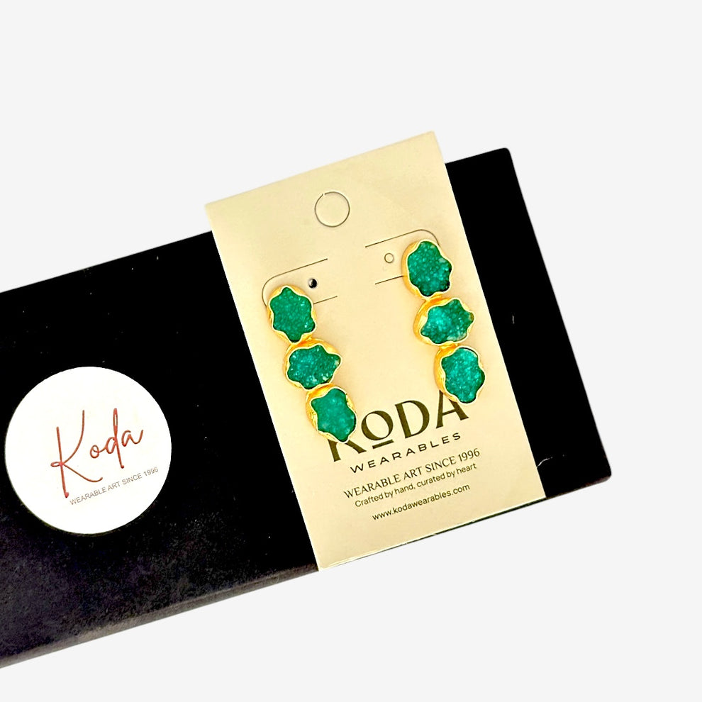 KODA DRUZY 3 STONE DROP EARRING