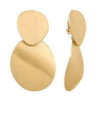 GS SATIN METAL OVAL DANGLE CLIP EARRINGS