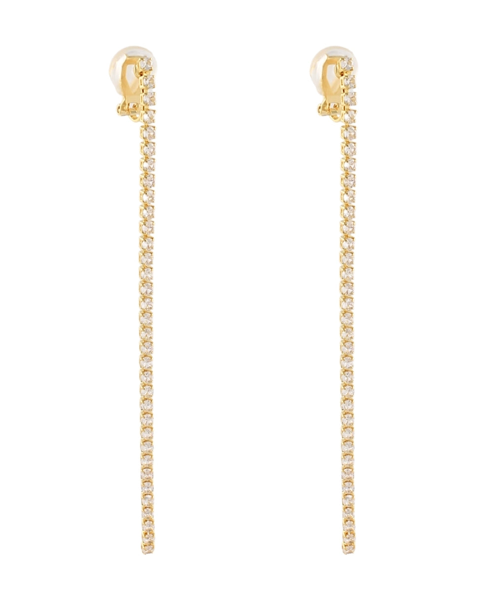 GS PAVE CRYSTAL CLIP ON LONG EARRINGS