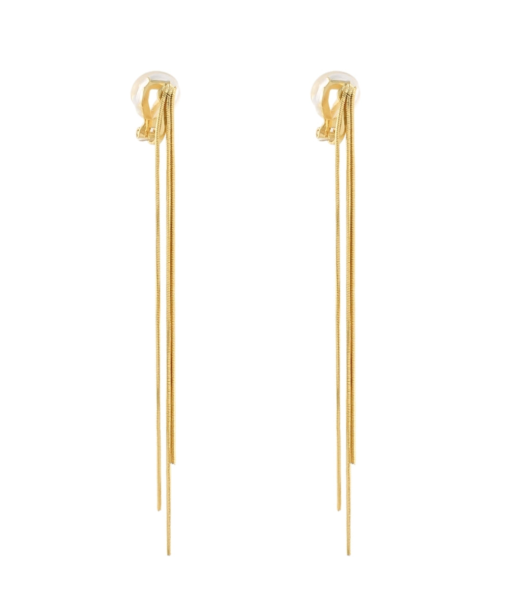GS FRINGE CHAIN CLIP ON LONG EARRINGS