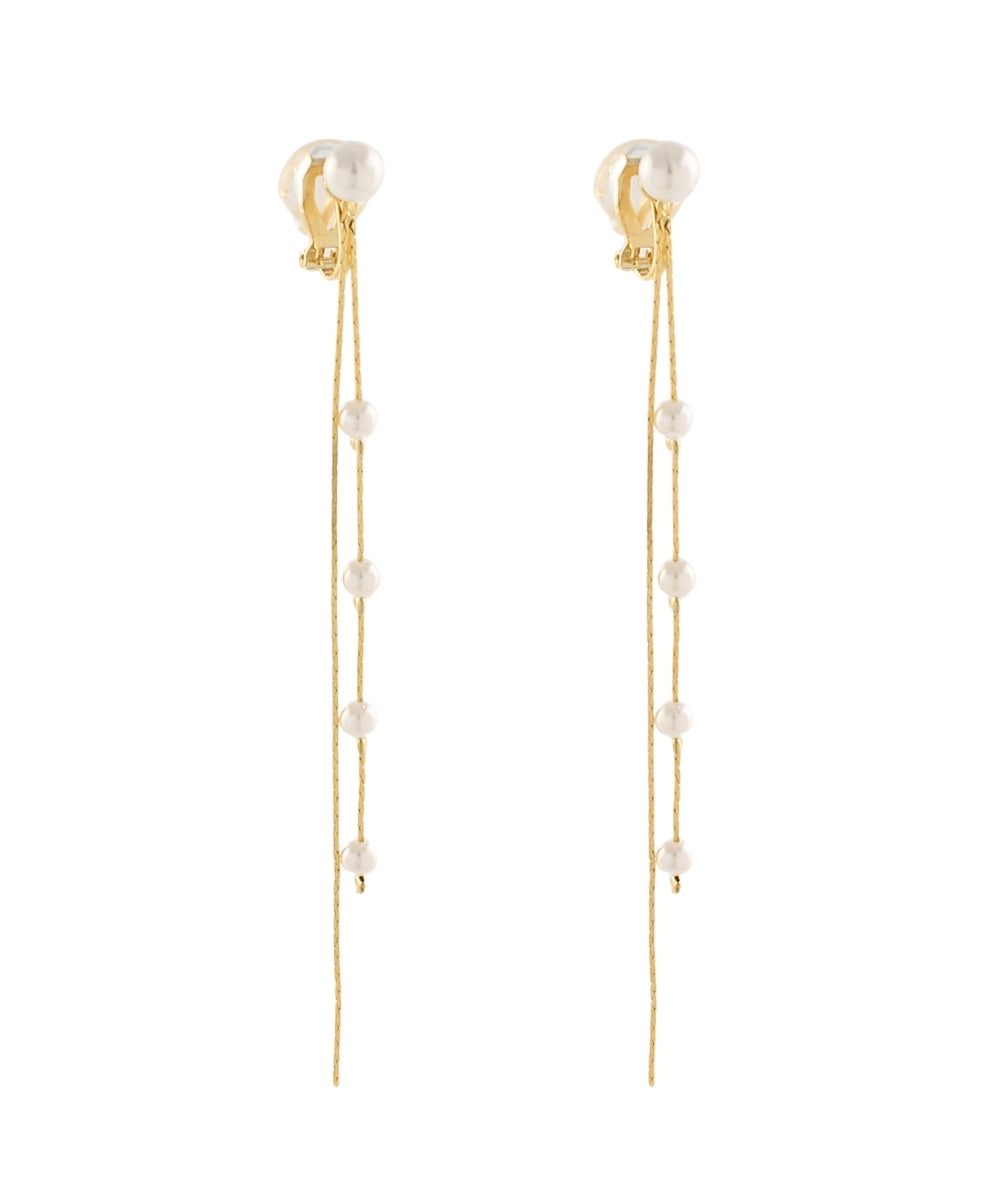 GS FRINGE CHAIN W PEARL CLIP ON LONG EARRINGS
