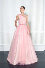 BADGLEY MISCHKA ONE SHOULDER TULLE GOWN