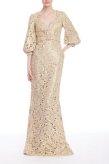 BADGLEY MISCHKA LS VNECK GOWN