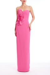 BADGLEY MISCHKA STRAPLESS GOWN W FLORAL APPLIQUE