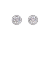 GS ROUND CZ W CZ PAVED TRIM BRASS POST EARRING