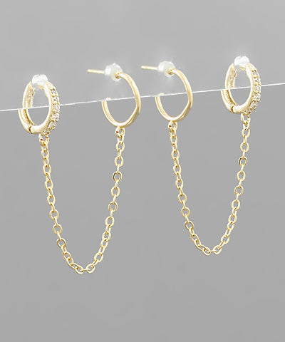 GS CHAIN LINKED CZ HOOPS
