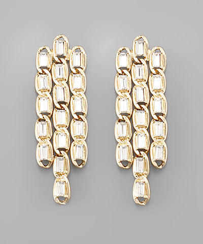 GS 3 ROW CRYSTAL CHAIN EARRING