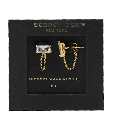 GS BAGUETTE AND CHAIN PEEKABOO STUDS