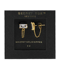 GS BAGUETTE AND CHAIN PEEKABOO STUDS