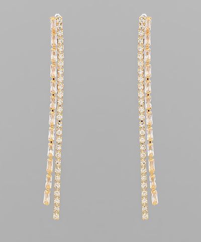 GS CZ BAGUETTE 2 LINE DROP EARRING