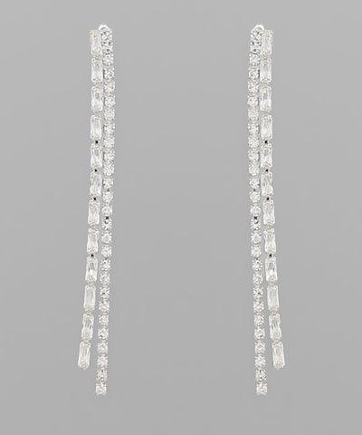GS CZ BAGUETTE 2 LINE DROP EARRING