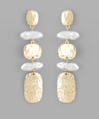 GS PEARL & TEXTURE METAL LINK DROP EARRINGS