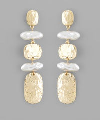 GS PEARL & TEXTURE METAL LINK DROP EARRINGS