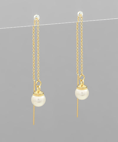GS CHAIN THREADER PEARL DROP EARRING