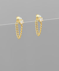 GS CZ & CHAIN DROP EARRING