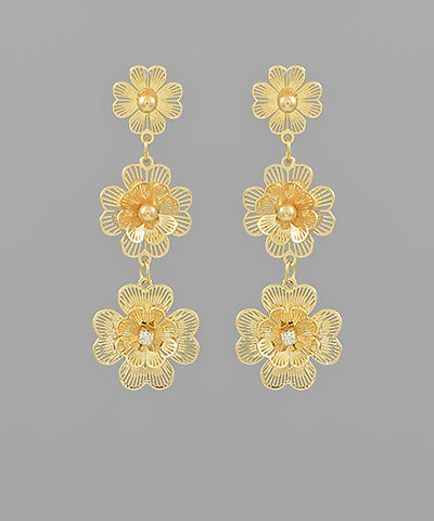 GS CRYSTAL 3 FLOWER DROP EARRING
